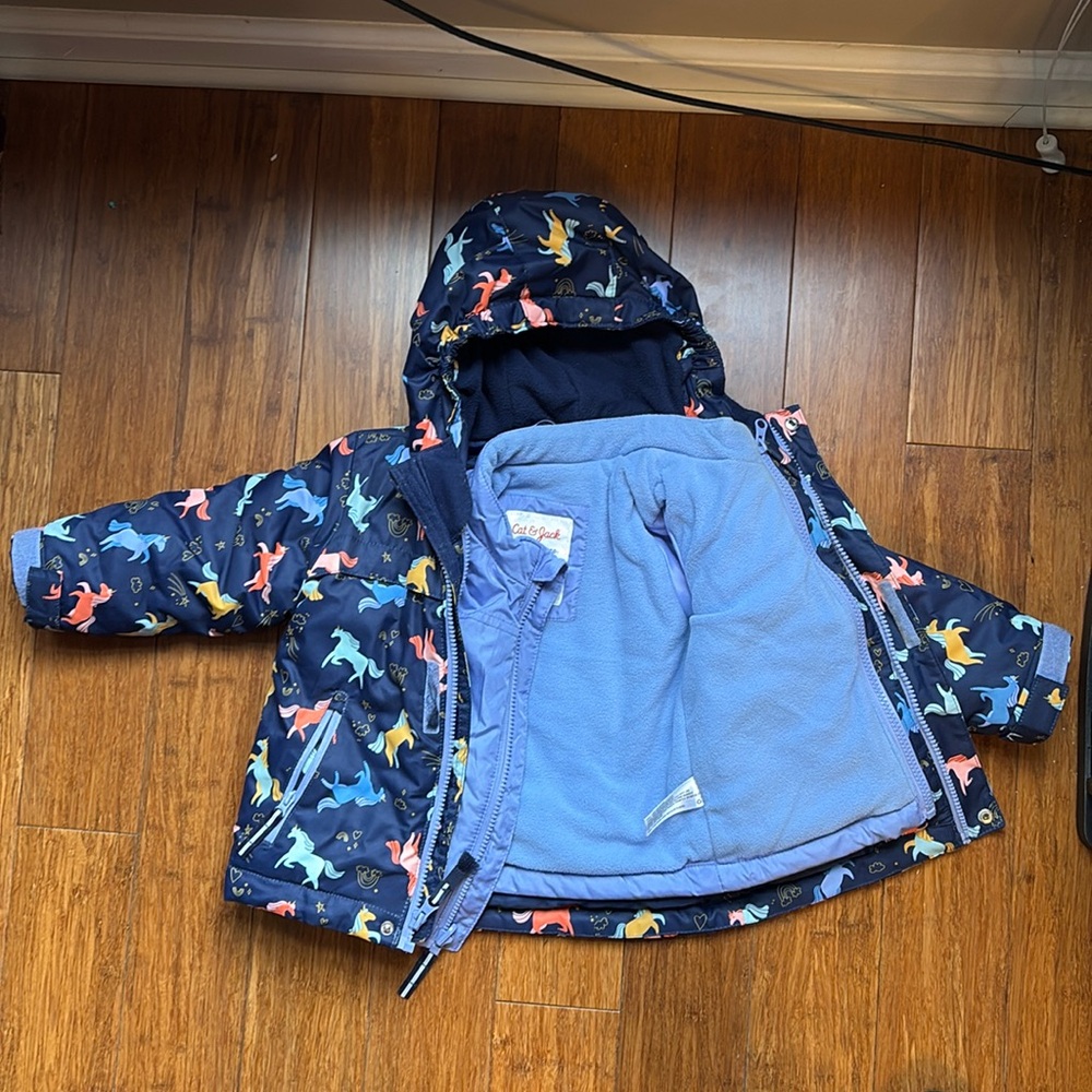 Cat and Jack 2T unicorns!! heavy coat and fleece combo